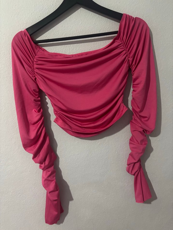 Shein Pembe Drapeli Straplez Kadın Bluz - Görsel 3