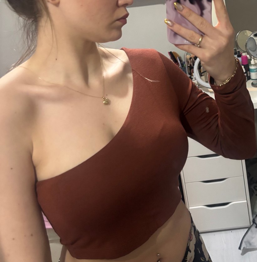 Tek omuzlu Kahverengi  bluz - Görsel 2