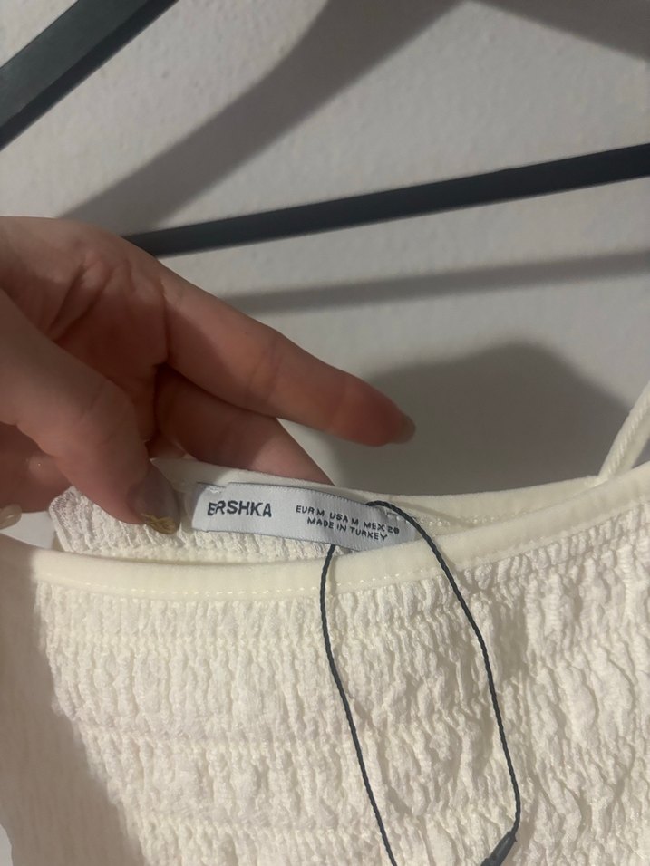 Beyaz Pilili  İnce Askılı Mini Kadın elbise - Görsel 3