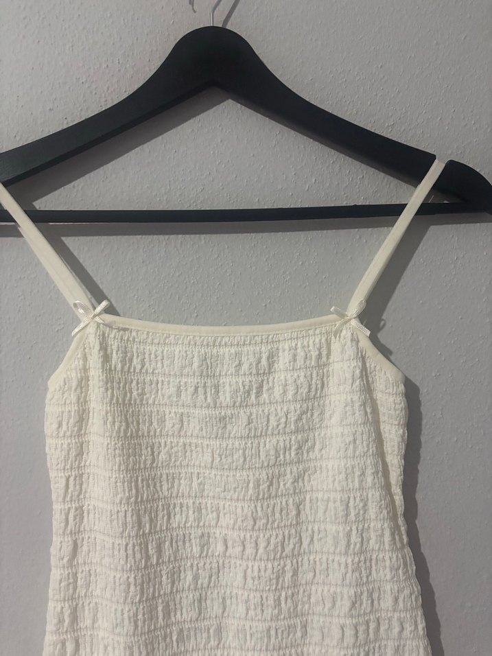 Beyaz Pilili  İnce Askılı Mini Kadın elbise - Görsel 2