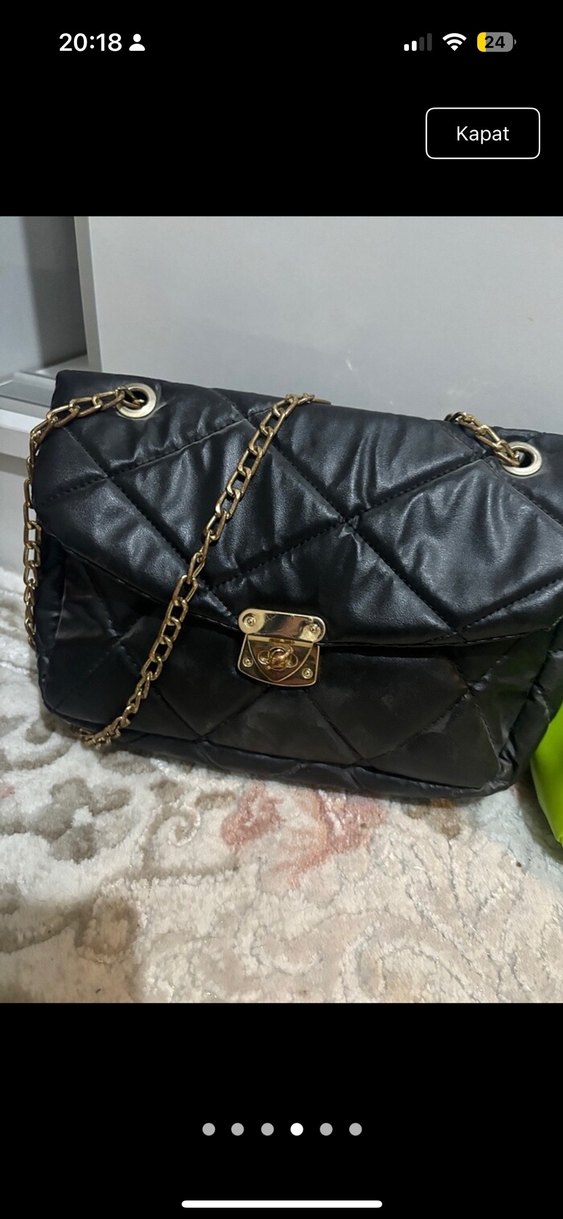 Zincir Detaylı Siyah Yılan Derisi Desenli 2 adet çanta - Görsel 2