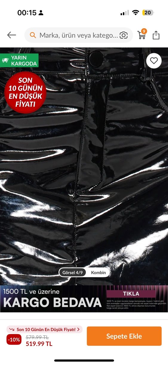 Siyah Parlak Mini etek - Görsel 3