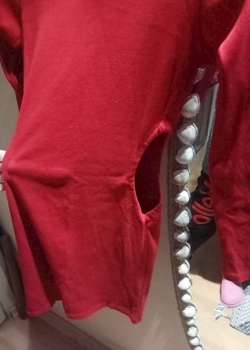 Kırmızı Uzun Kollu Fit Triko Elbise - Görsel 3