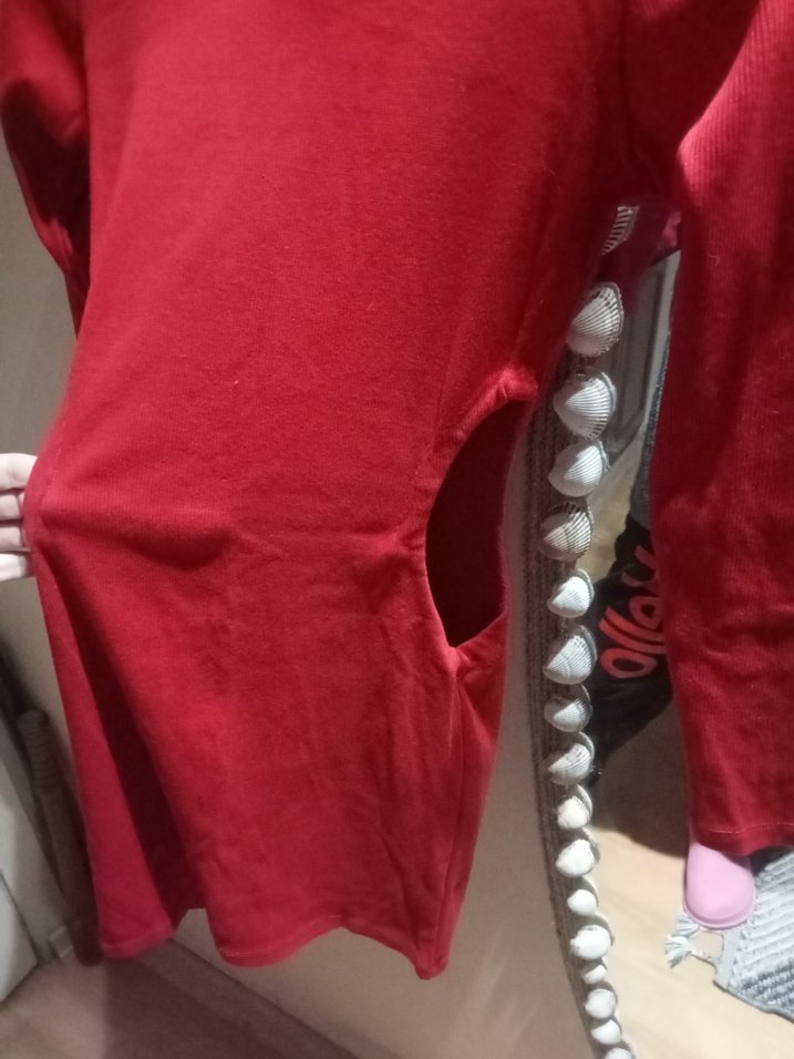 Kırmızı Uzun Kollu Fit Triko Elbise - Görsel 3