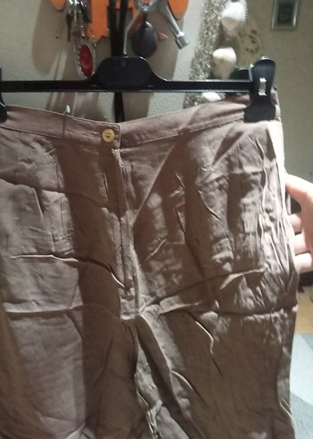 Bej Keten Mini Kadın Pantolon - Görsel 2