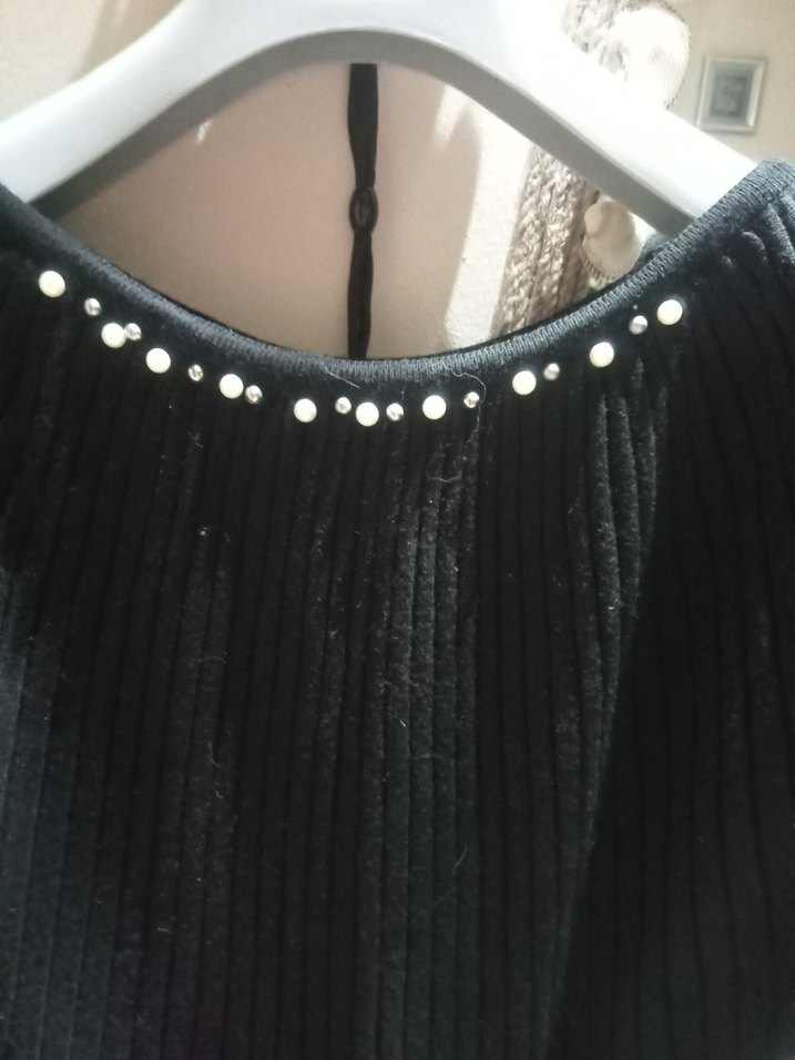 Siyah Midi Kemerli Uzun Kollu Elbise - Görsel 2