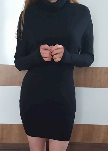 Missist Siyah Kadın Boğazlı Triko Elbise
