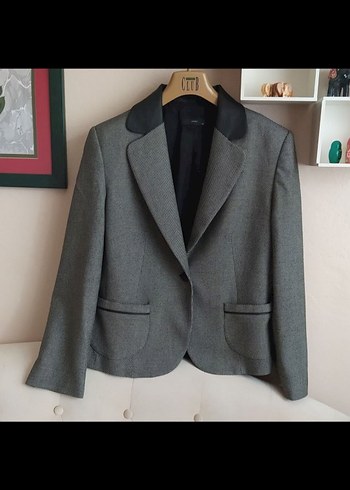xxl Beden Düğmeli Gri Deri Kadın Blazer Ceket