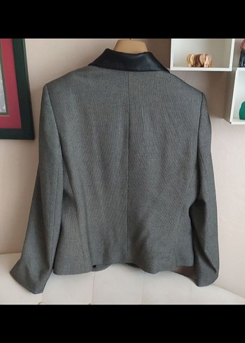xxl Beden gri Renk Düğmeli Gri Deri Kadın Blazer Ceket