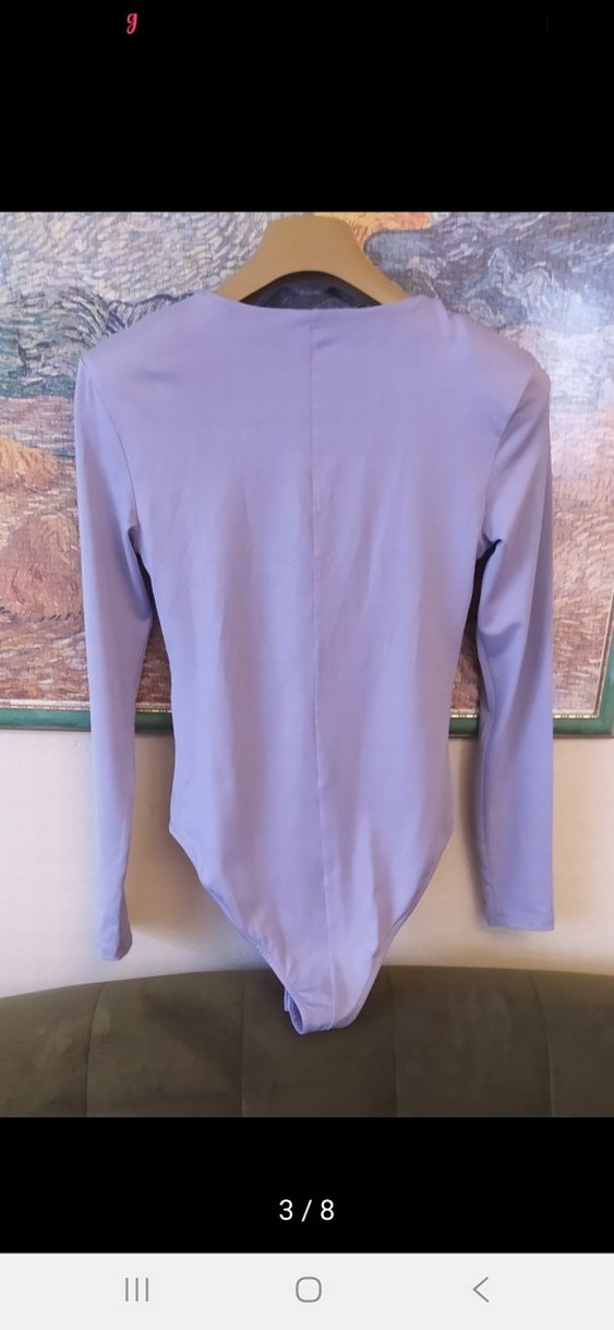 Lila renk Uzun Kollu Kadın Body - Görsel 3