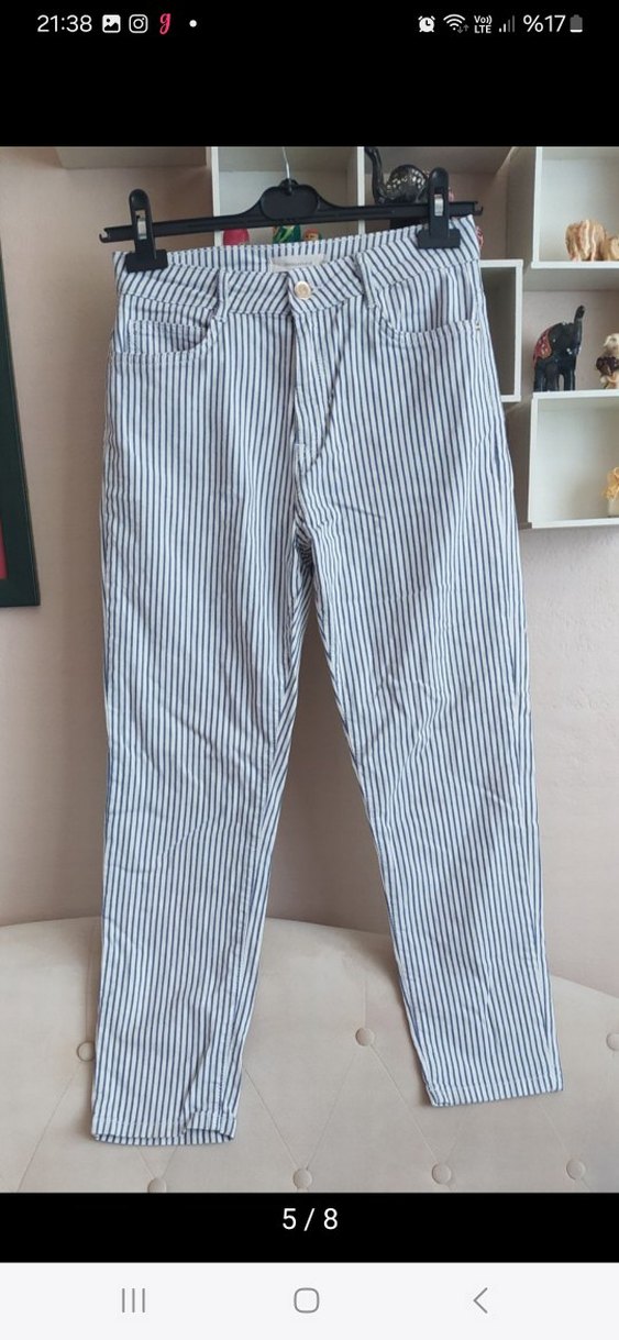 Kadın Gri Zebra Desenli Kemerli Denim Pantolon - Görsel 5