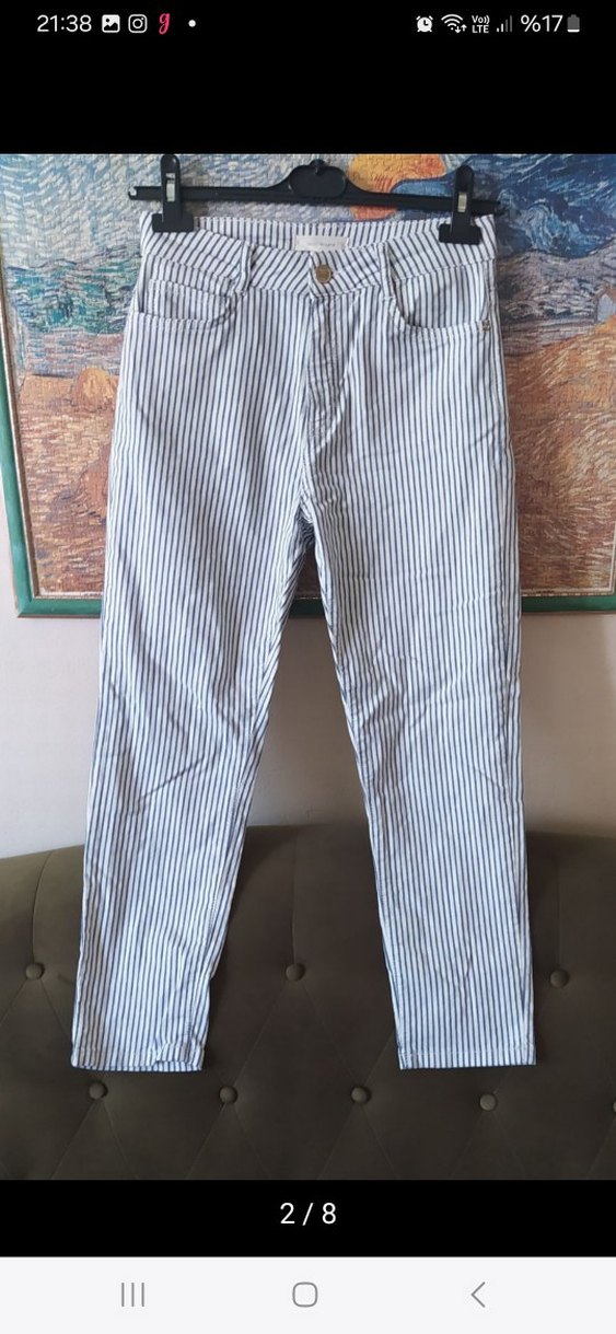 Kadın Gri Zebra Desenli Kemerli Denim Pantolon - Görsel 2