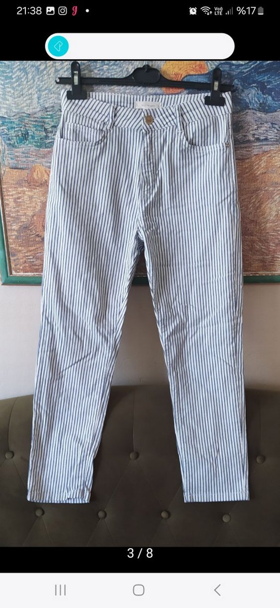 Kadın Gri Zebra Desenli Kemerli Denim Pantolon - Görsel 3