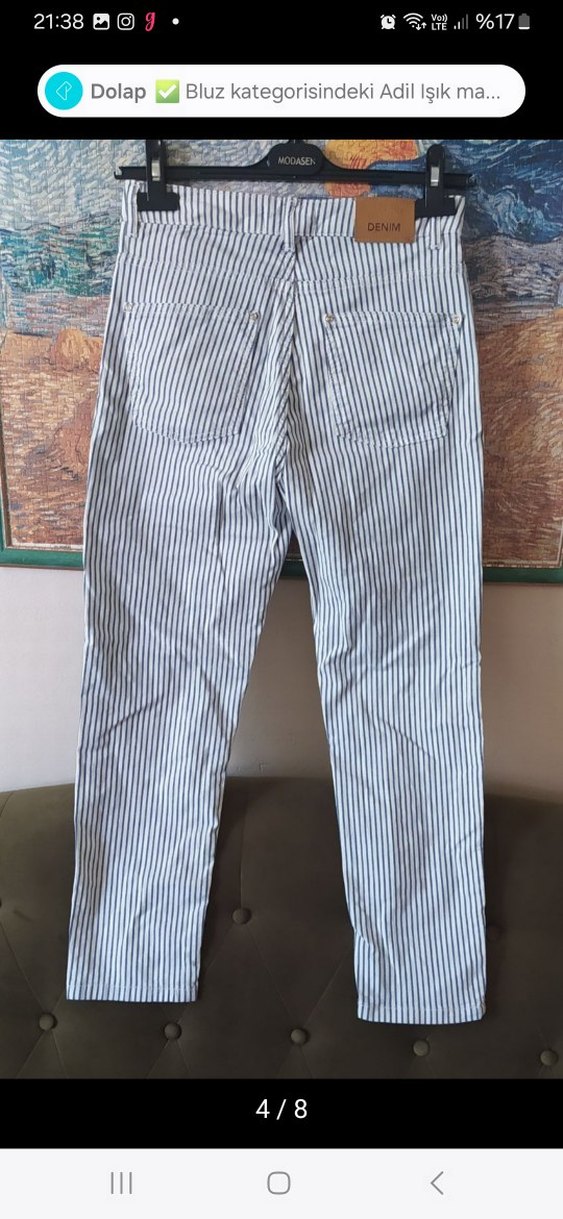 Kadın Gri Zebra Desenli Kemerli Denim Pantolon - Görsel 4