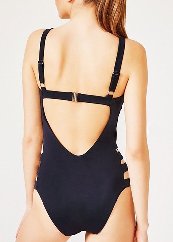 Siyah Strappy Kadın Mayo - Be Wild Yazılı - Görsel 3