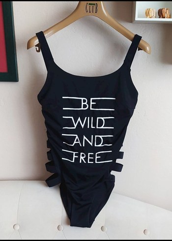 Siyah Strappy Kadın Mayo - Be Wild Yazılı - Görsel 6