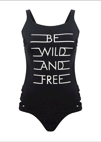 Siyah Strappy Kadın Mayo - Be Wild Yazılı - Görsel 2