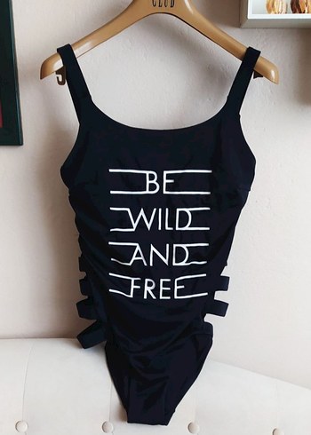 Siyah Strappy Kadın Mayo - Be Wild Yazılı - Görsel 4