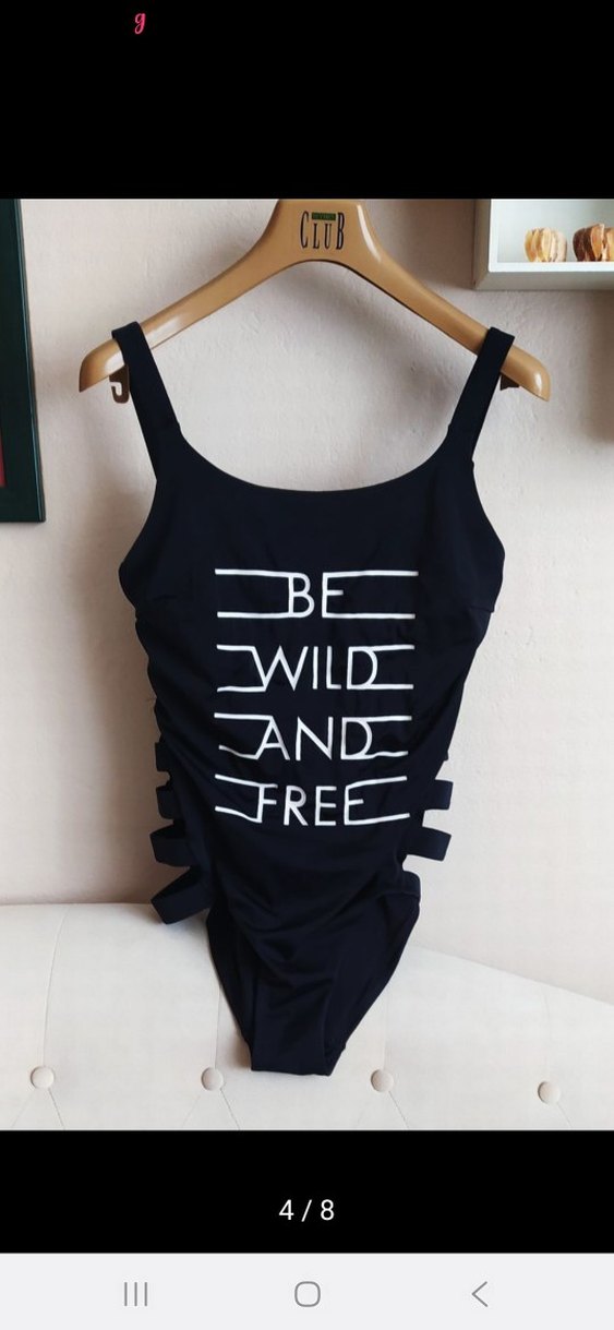 Siyah Strappy Kadın Mayo - Be Wild Yazılı - Görsel 4
