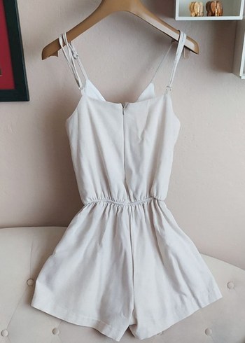 Beyaz Keten V Yaka Mini Tulum - Görsel 6