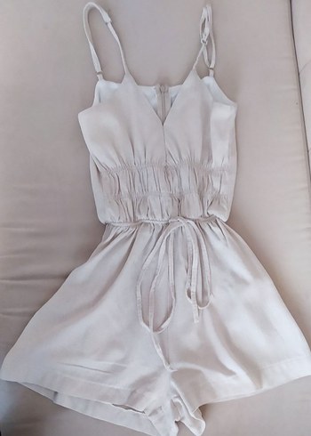 Beyaz Keten V Yaka Mini Tulum - Görsel 7