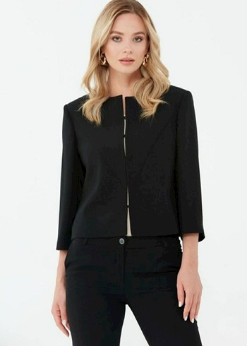 Siyah Düğmeli Mini Kadın Blazer Ceket
