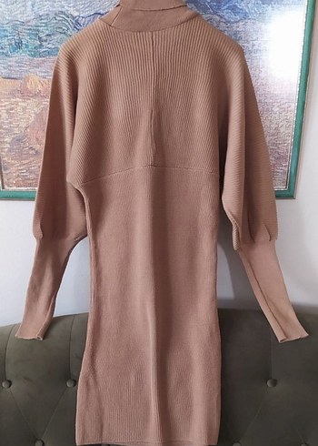 Bej Kadın Triko Midi Elbise - Görsel 5