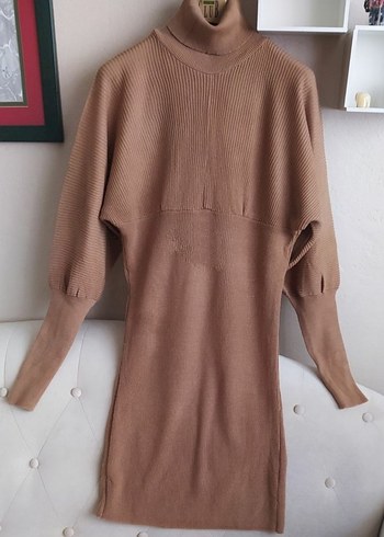 Bej Kadın Triko Midi Elbise - Görsel 6