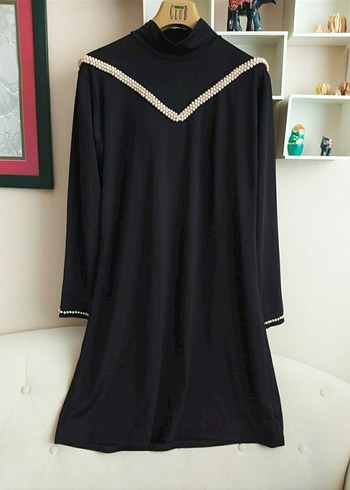 Siyah V Yaka Uzun Kollu Elbise - Görsel 2