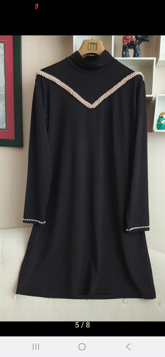 Siyah V Yaka Uzun Kollu Elbise - Görsel 5