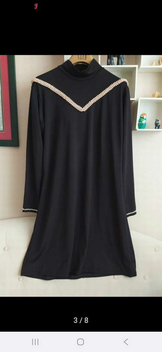 Siyah V Yaka Uzun Kollu Elbise - Görsel 3