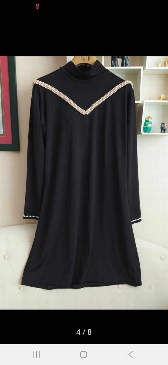 Siyah V Yaka Uzun Kollu Elbise - Görsel 4