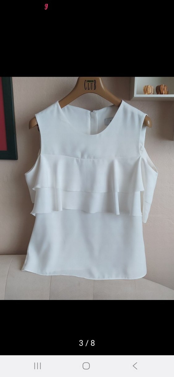 Beyaz Kolsuz Fırfırlı Kadın Bluz - Görsel 4