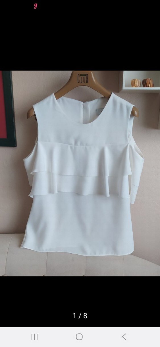 Beyaz Kolsuz Fırfırlı Kadın Bluz - Görsel 2