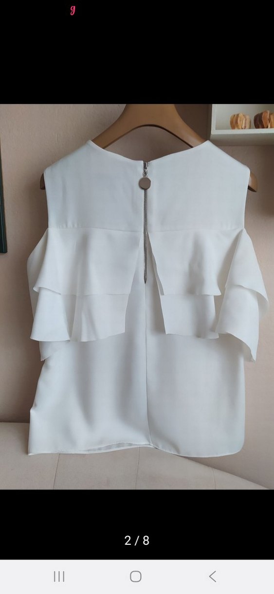 Beyaz Kolsuz Fırfırlı Kadın Bluz - Görsel 3