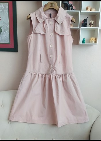 m Beden Düğmeli Pembe Midi Kolsuz Elbise