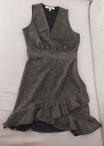 Gri Yılan Desenli V Yakalı Mini Elbise - Görsel 7