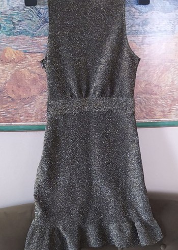 Gri Yılan Desenli V Yakalı Mini Elbise - Görsel 6