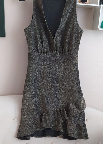 Gri Yılan Desenli V Yakalı Mini Elbise - Görsel 5