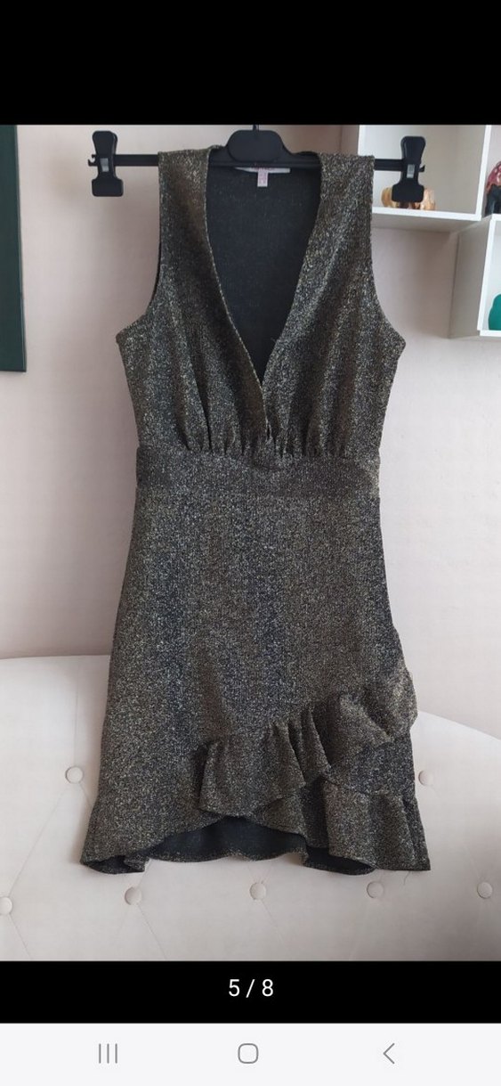 Gri Yılan Desenli V Yakalı Mini Elbise - Görsel 5