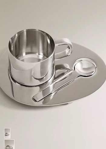 Parlak Metal Kahve Fincanı ve Tabak Seti - Görsel 2