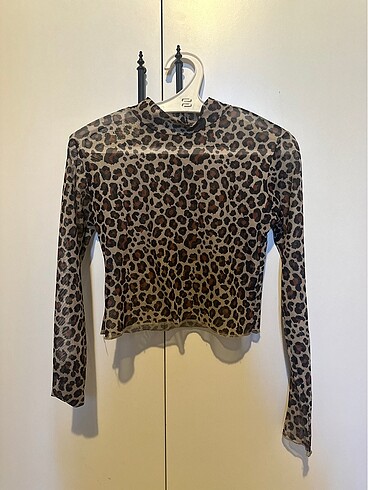 Transparan leopar detay bluz
