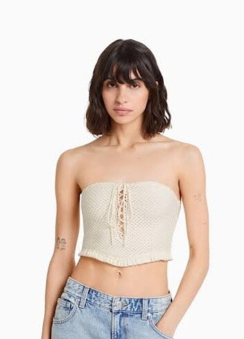 Bershka Kroşe Bluz Ekru