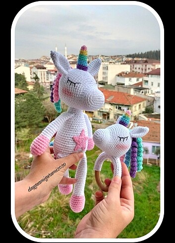 Unicorn çıngırak seti yenidoğan bebek hediyesi organik oyuncak u