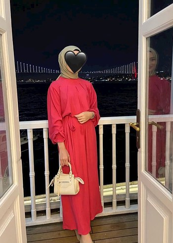 Pembe Drapeli Uzun Elbise
