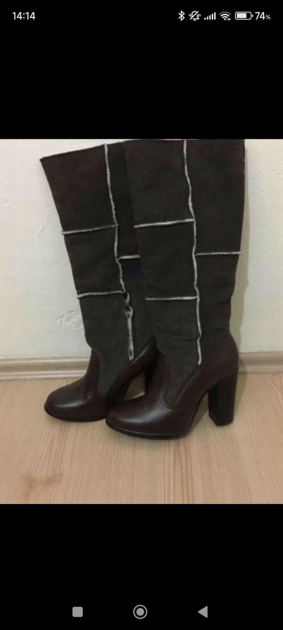 kahve süet Kadın Dizüstü Botlar, Kalın Topuklu - Görsel 3