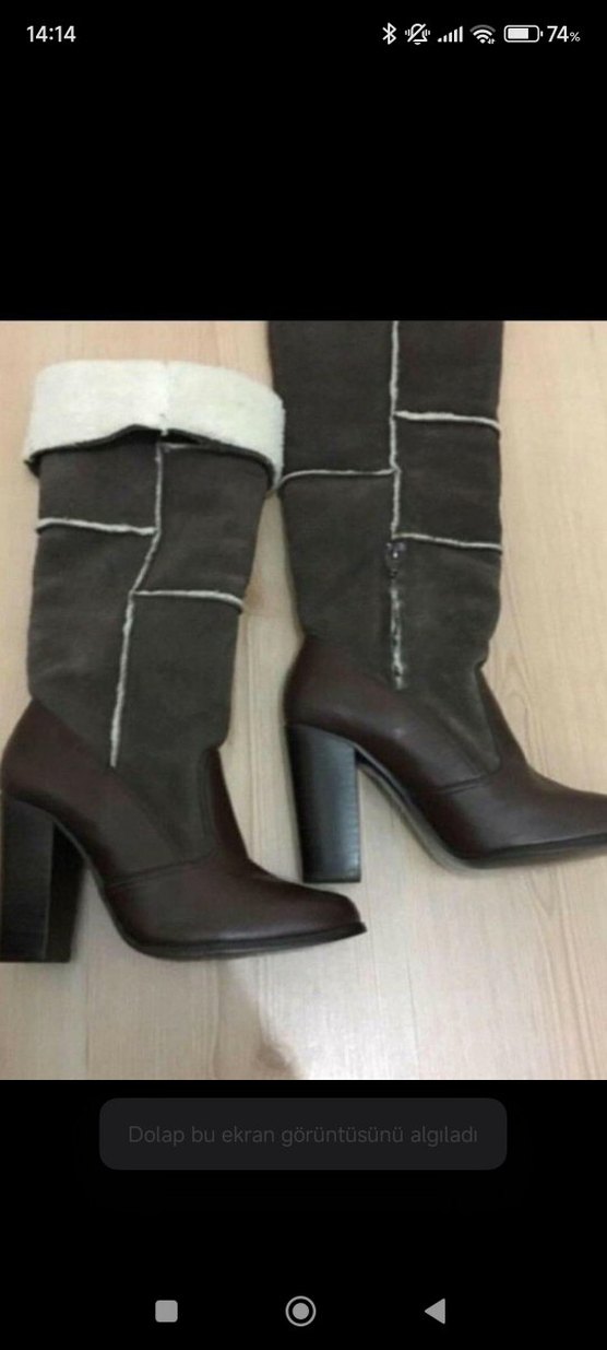 kahve süet Kadın Dizüstü Botlar, Kalın Topuklu - Görsel 2