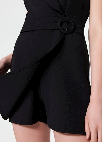 Kemerli Kruvaze Yaka Mini Tulum - Görsel 7