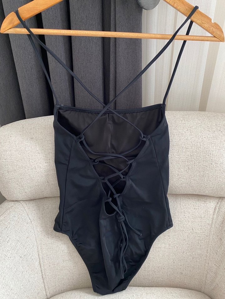 Siyah İp Detaylı Kadın Mavi Marka Mayo - Görsel 2