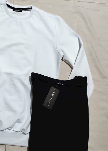 Unisex Uzun Kol Sweatshirt 2'li paket Siyah-Beyaz